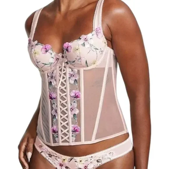 Victoria’s Secret Floral Embroidered Corset Bustier XL Coquette Festival Bridal - Picture 13 of 14